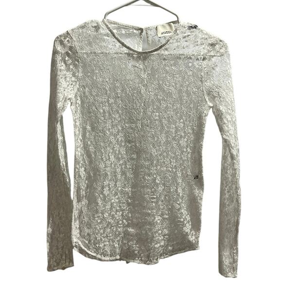 Isabel Marant Toyela White Lace Sheer Etoile Mock Neck Long Sleeve Top Size 38/6 - Picture 3 of 13